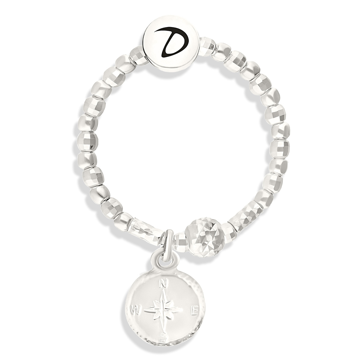 BAGUE ELASTIQUE ROSE DES VENTS ALL SILVER