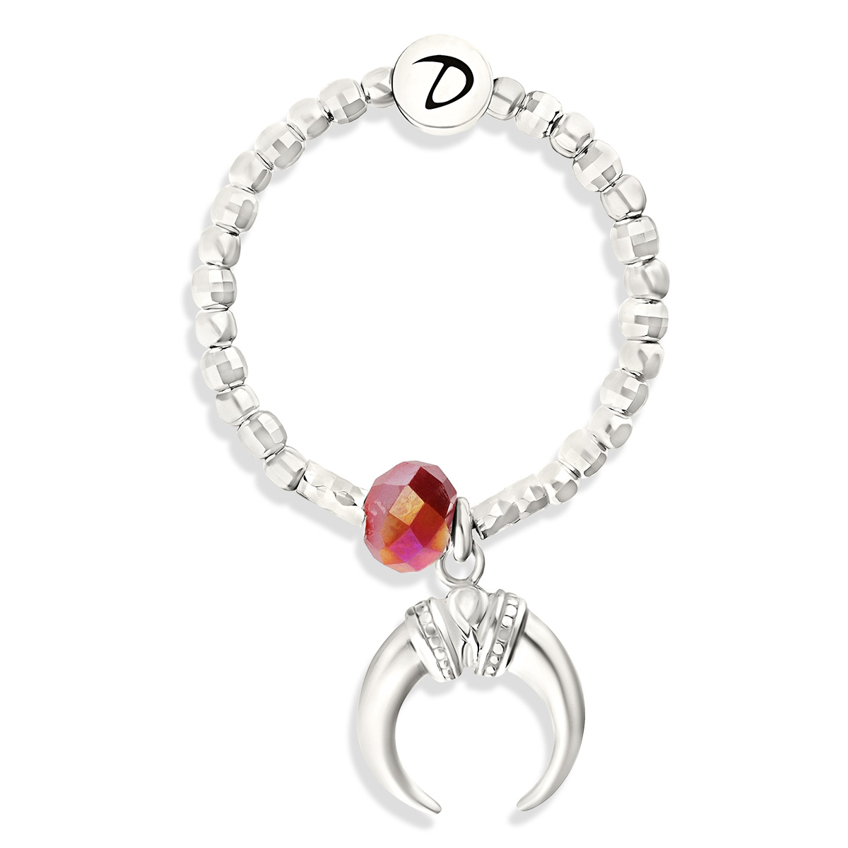 BAGUE ÉLASTIQUE CORNE PERLE ROUGE