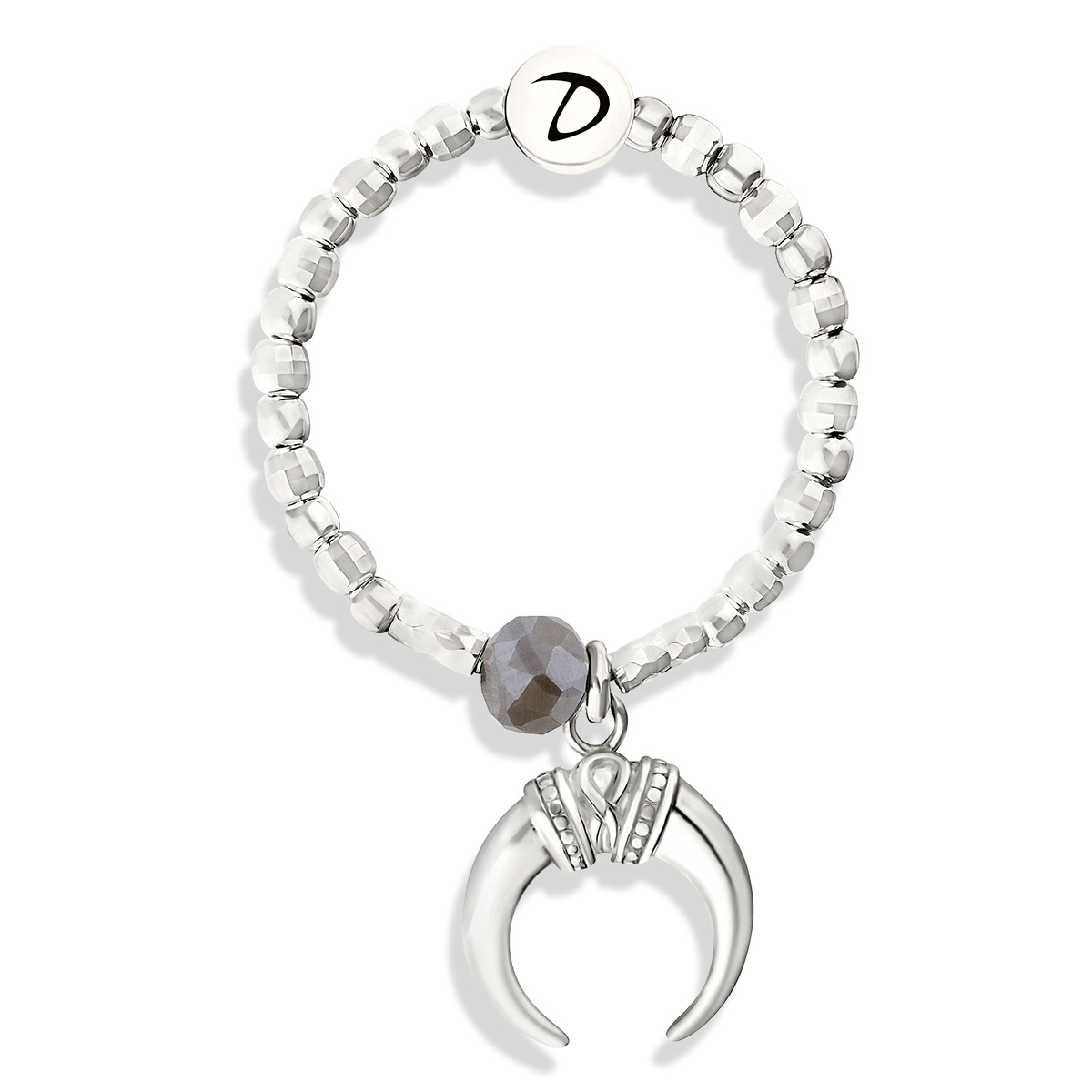 BAGUE ÉLASTIQUE CORNE PERLE GRISE