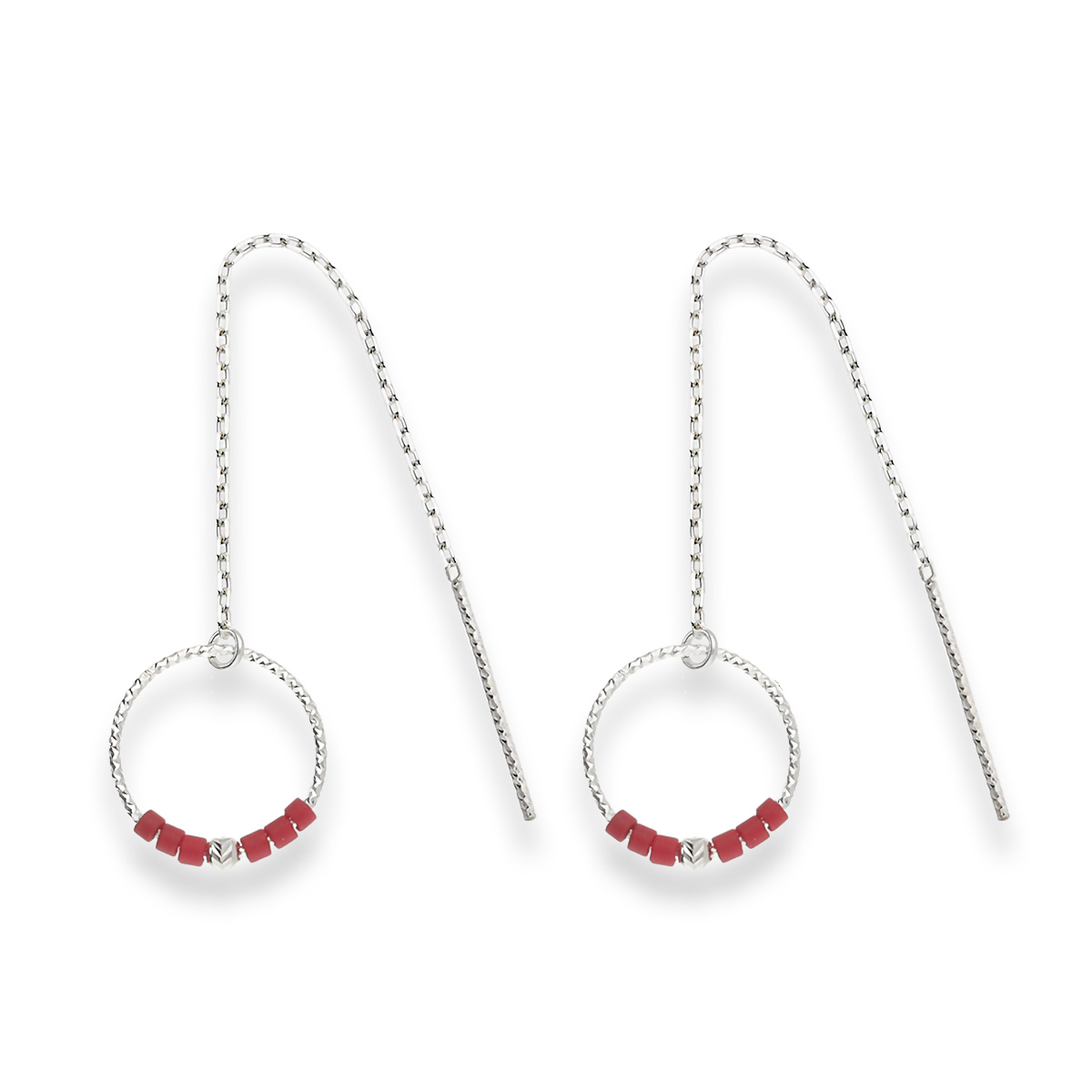 Boucles Pendantes Argent 925 Les Épurées Rouge