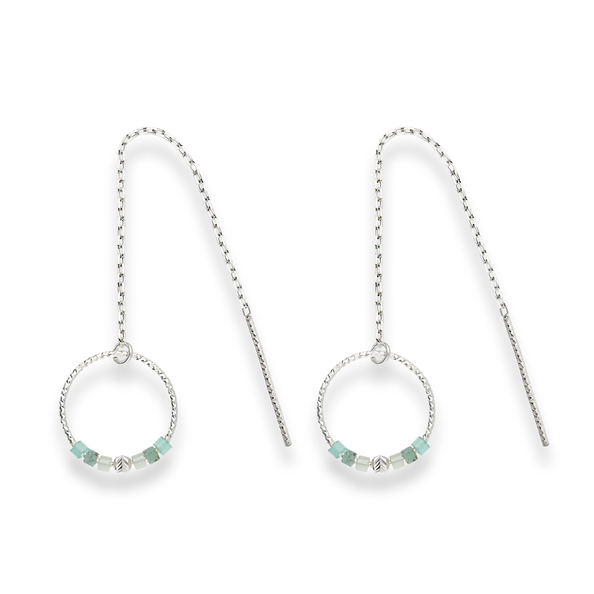 Boucles Pendantes Argent 925 Les Épurées Vert Turquoise