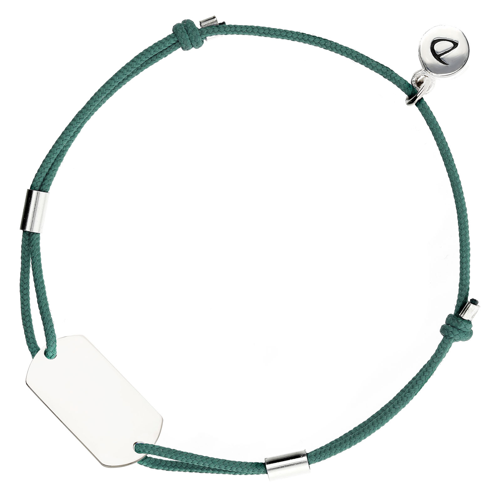 BRACELET HOMME PLAQUE ARGENT À GRAVER - CORDON VERT