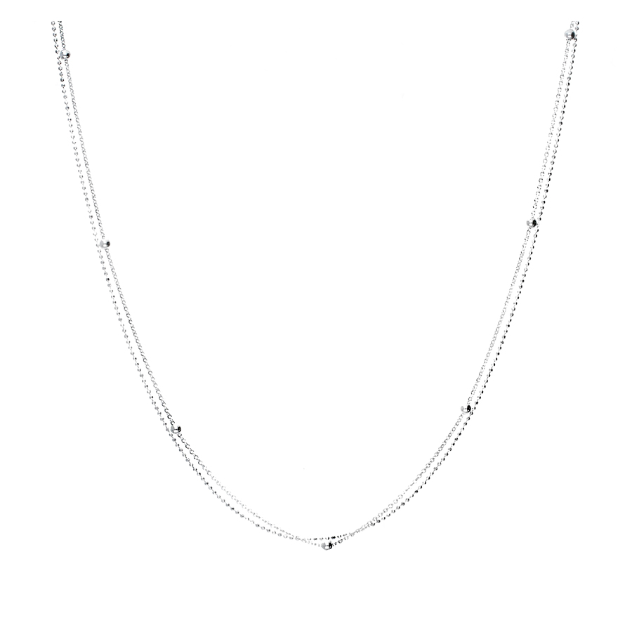 Collier Double Chaîne Diamantée et Boule Argent 925
