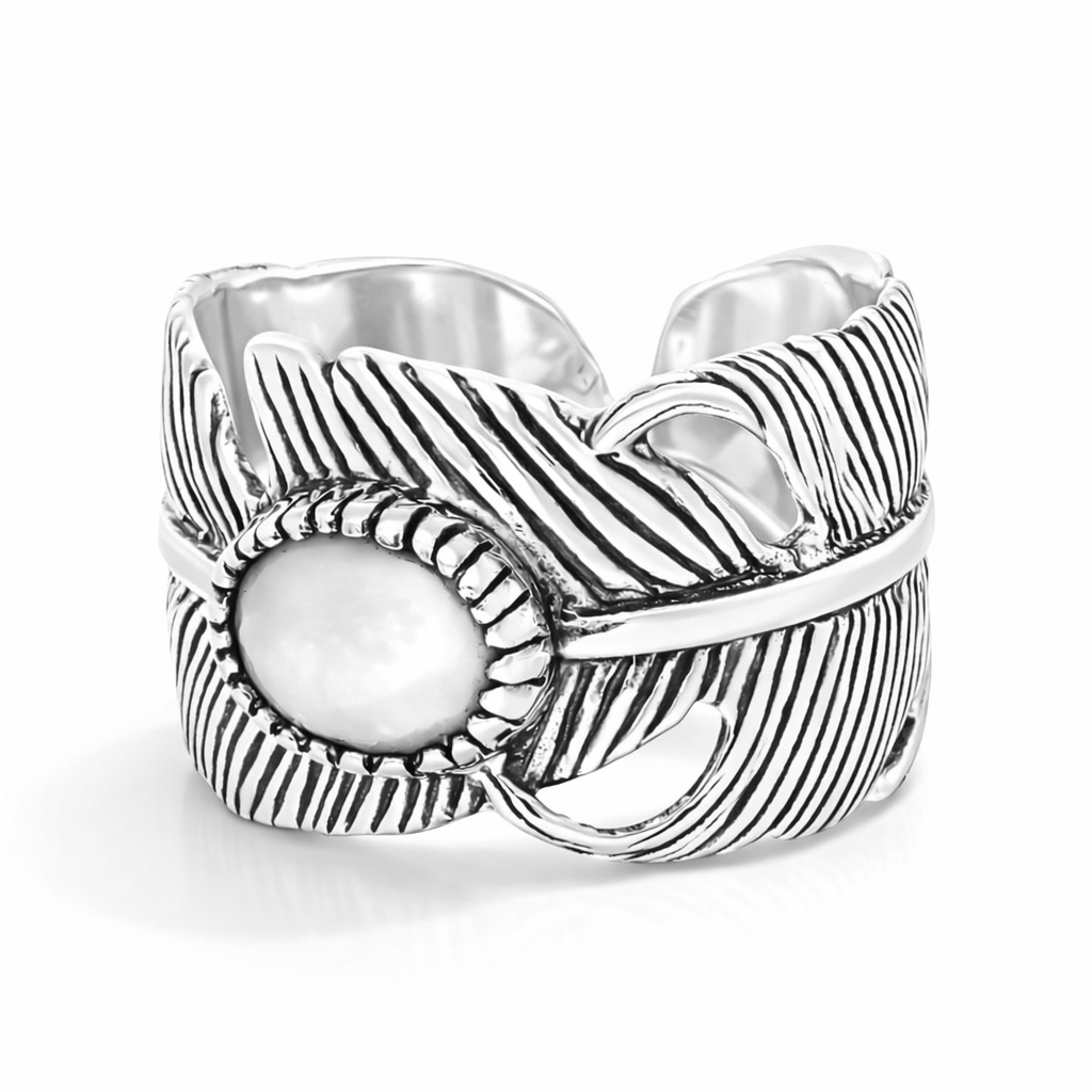 BAGUE REGLABLE PLUME BLANCHE