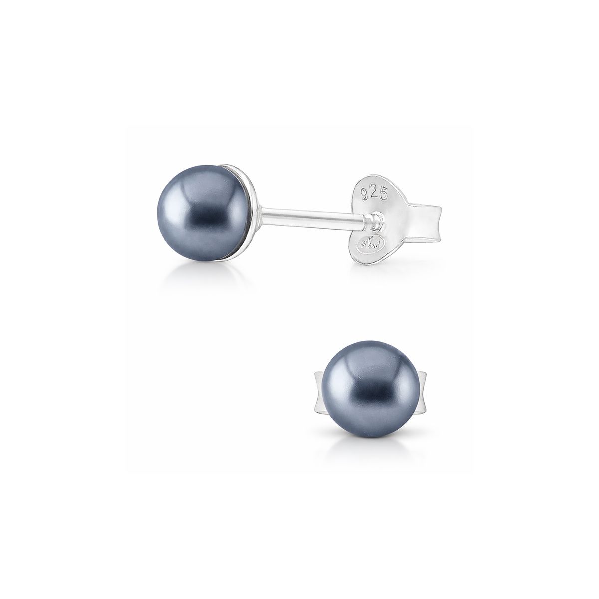 BOUCLES BOULE PERLE GRISE 4MM