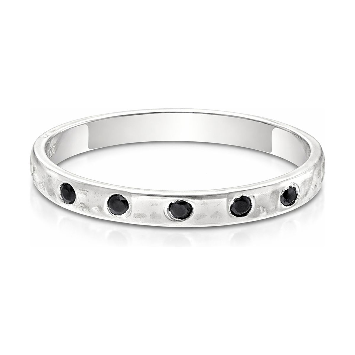 BAGUE ANNEAU MARTELÉ PIERRES NOIRES
