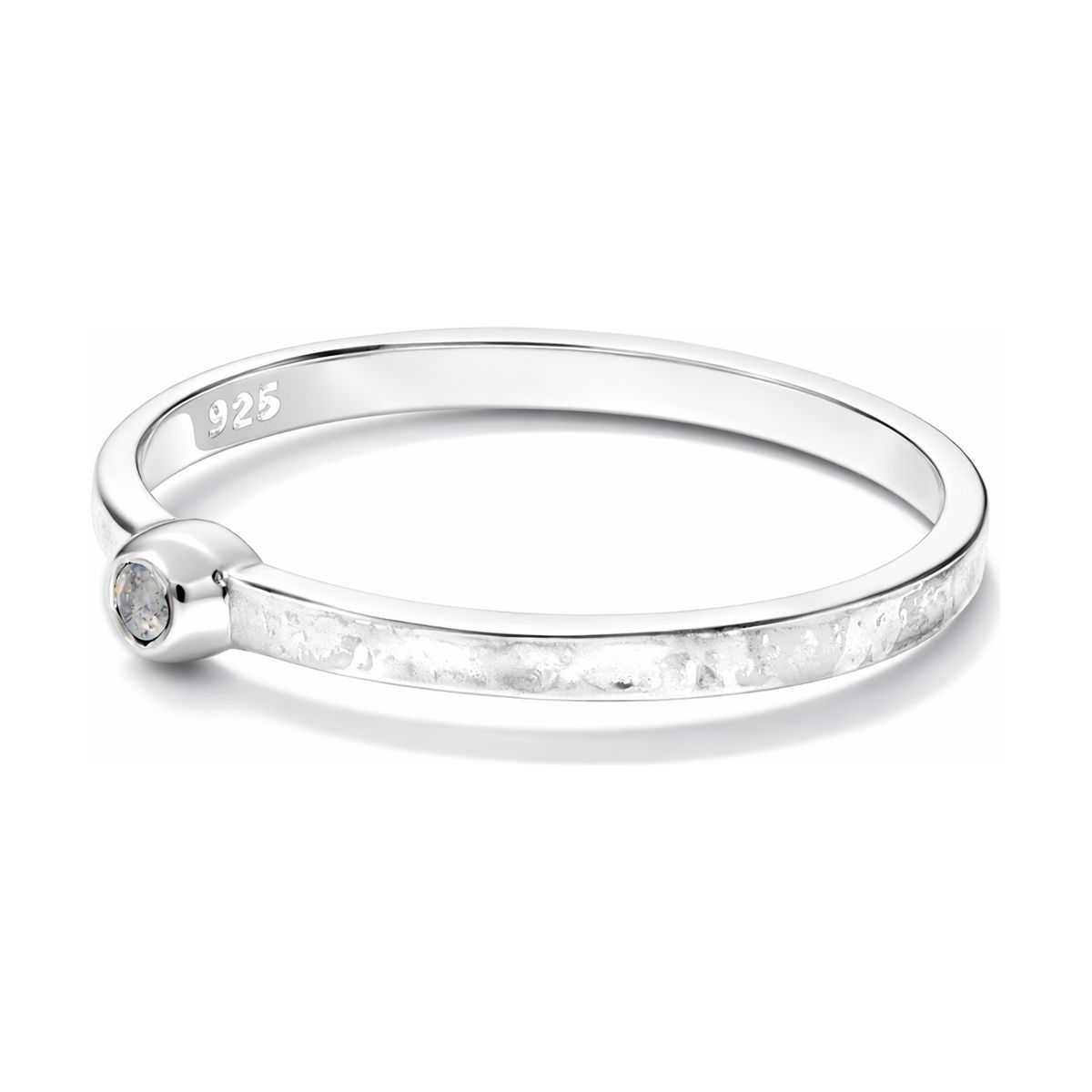 BAGUE ANNEAU FIN MARTELÉ PIERRE RONDE GRISE00