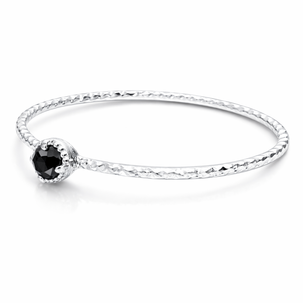 BAGUE ANNEAU FIN CISELÉ MINI PIERRE NOIRE