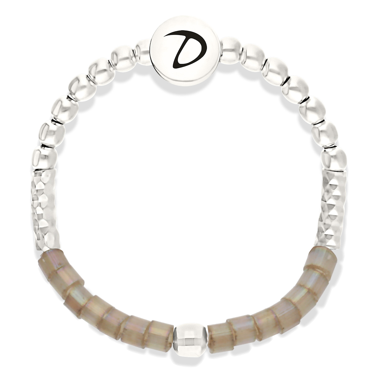 BAGUE ÉLASTIQUE MIYUKI BEIGE INTEMPOREL PERLES ET TUBES Argent 925