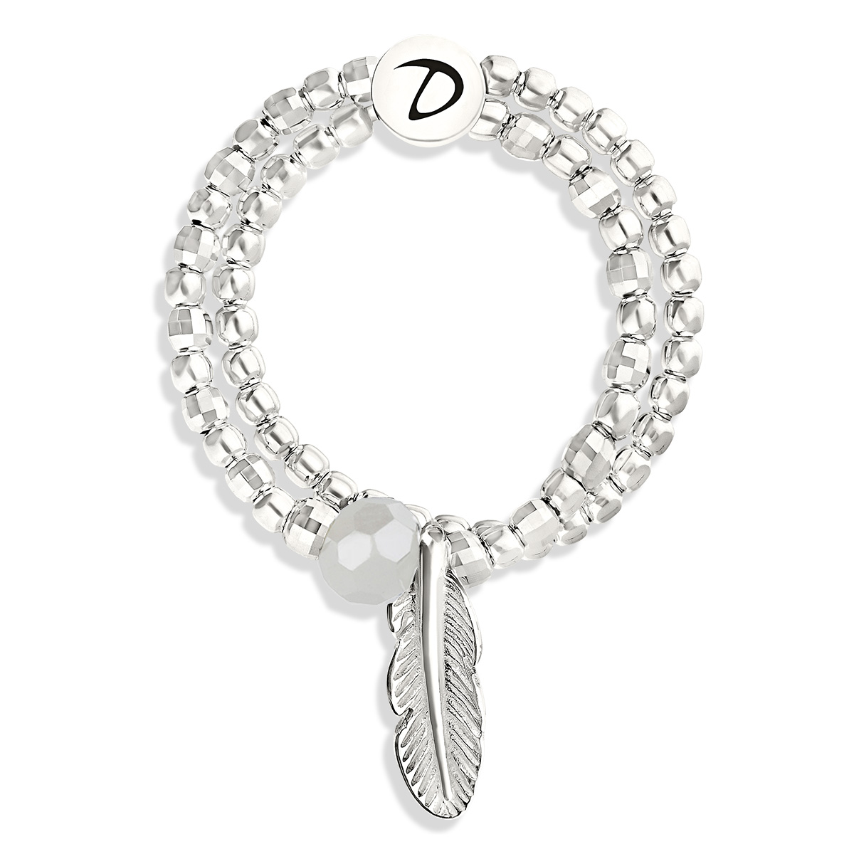 BAGUE PLUME DOUBLE ELASTIQUE OPALINE ET ARGENT