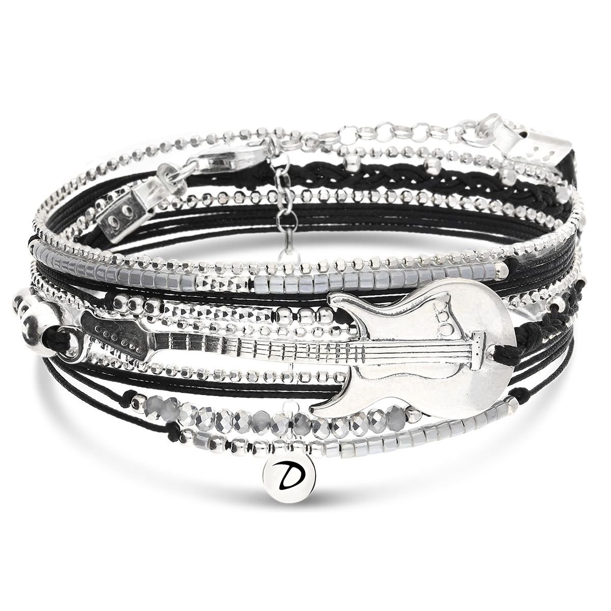 BRACELET TRIPLE TOURS NOIR GUITARE