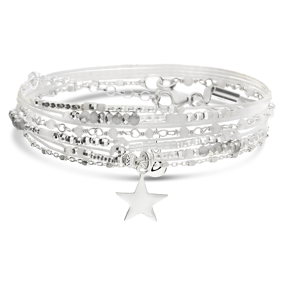 BRACELET MULTI TOURS BLANC ETOILE ET CHAÎNE