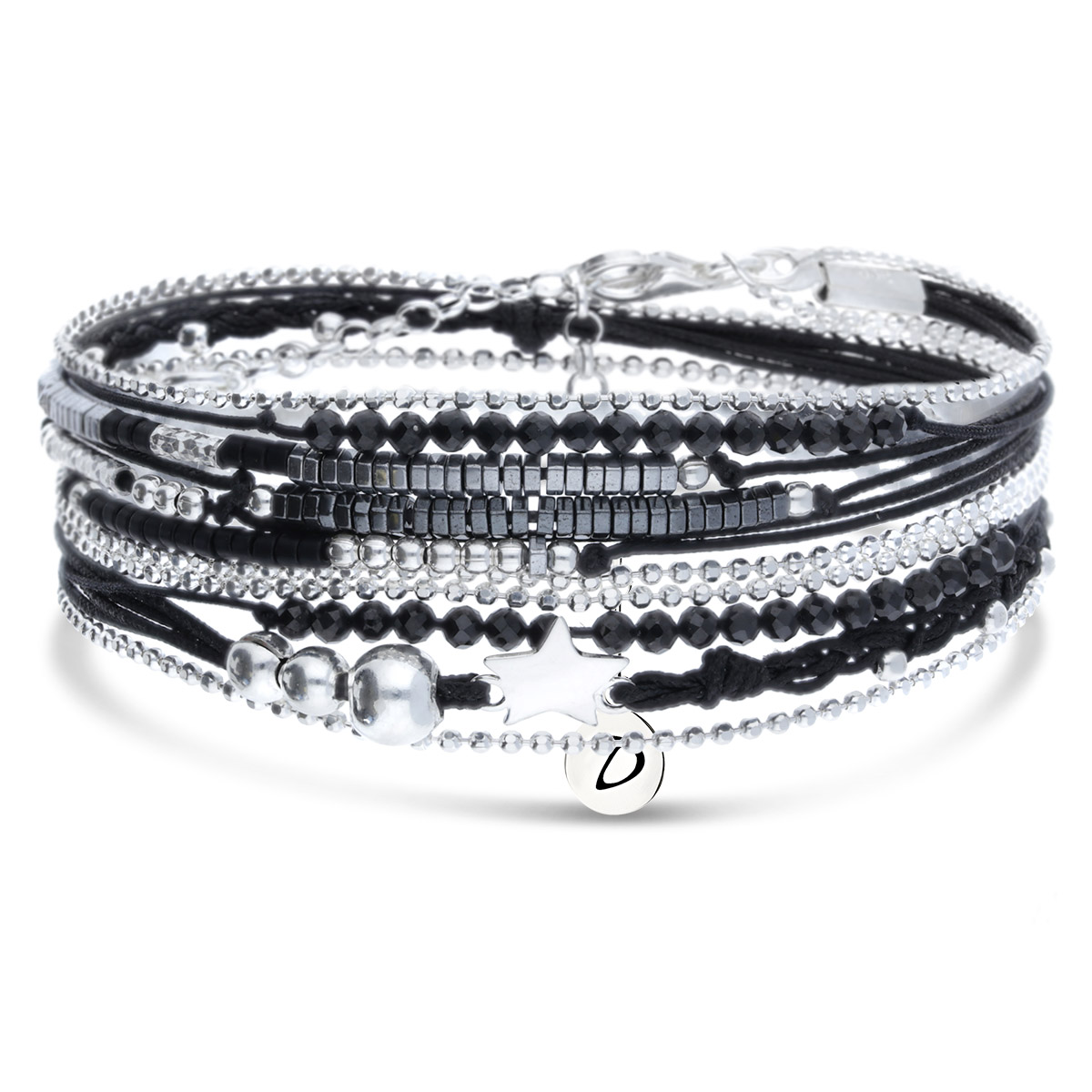 NEW BRACELET CORDON DOUBLE TOURS NOIR ETOILE