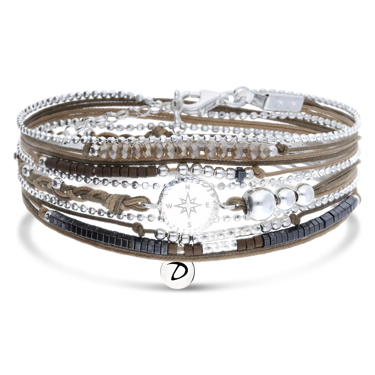 BRACELET MULTI TOURS MARRON BEIGE ROSE DES VENTS