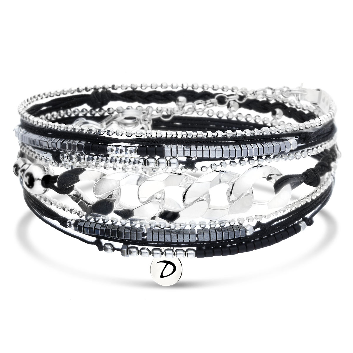 BRACELET NOIR MULTI TOURS ROCK GOURMETTE