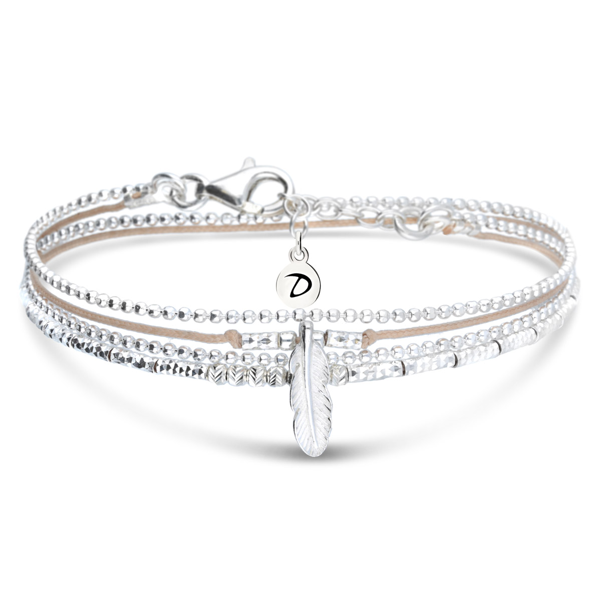 BRACELET DOUBLE TOURS BEIGE BABY PLUME