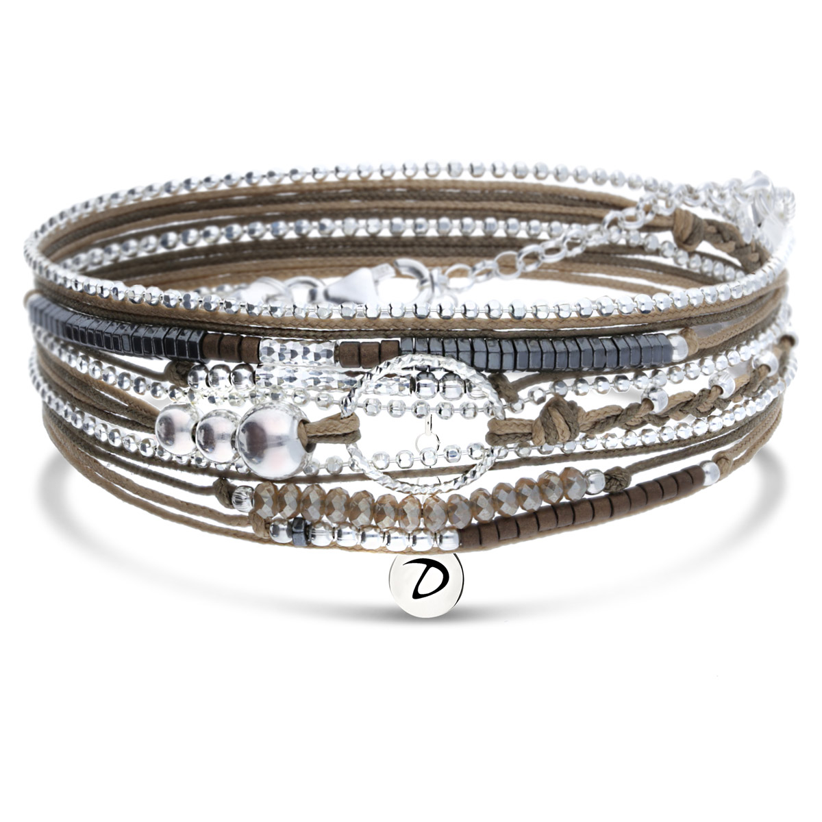 BRACELET BEIGE TRIPLE TOURS ANNEAU DIAMANTE