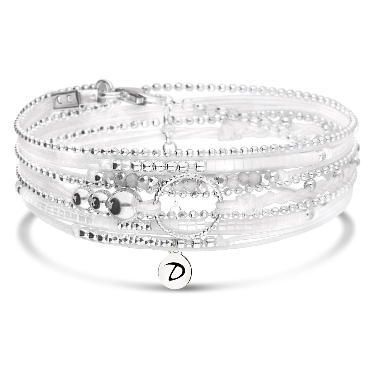 BRACELET BLANC TRIPLE TOURS ANNEAU DIAMANTE
