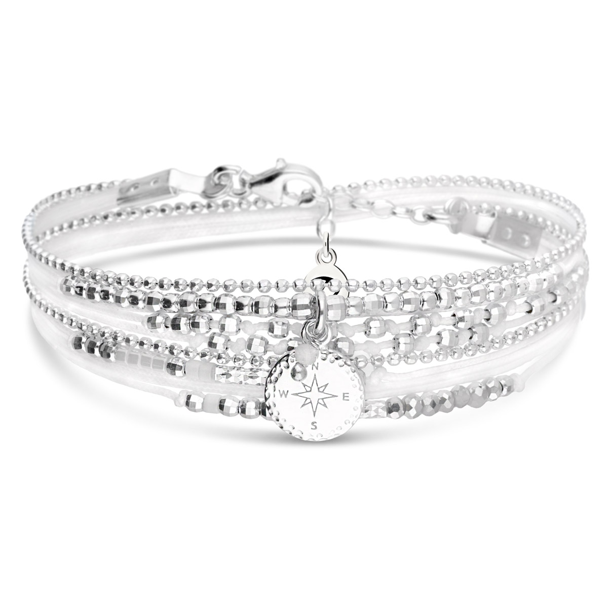 BRACELET DOUBLE TOURS ROSE DES VENTS BLANC