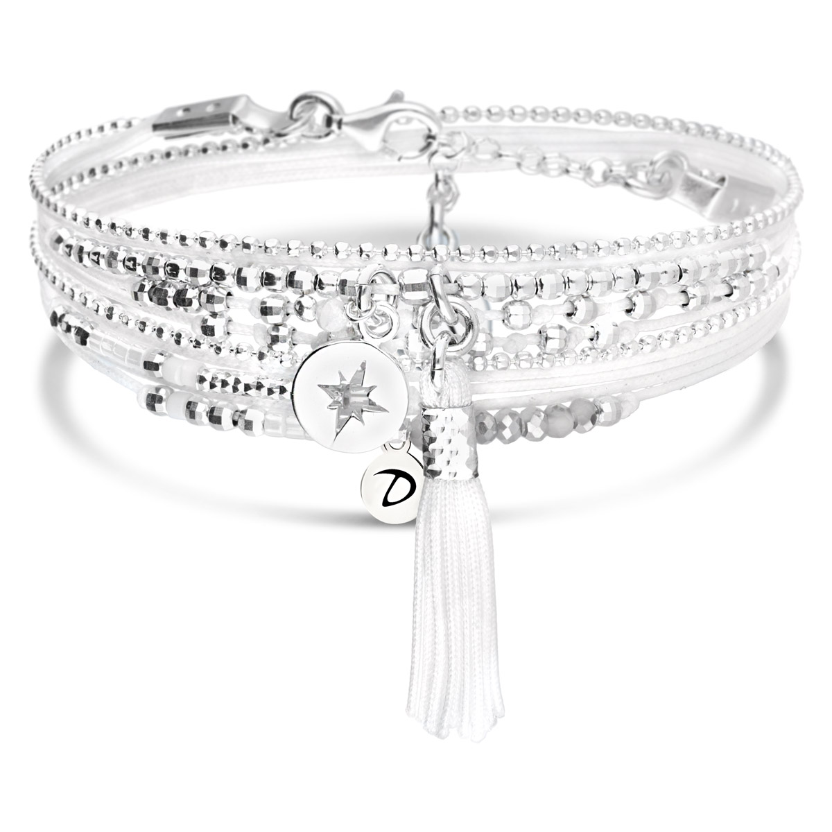 BRACELET MULTI TOURS BLANC POMPON ETOILE DU NORD