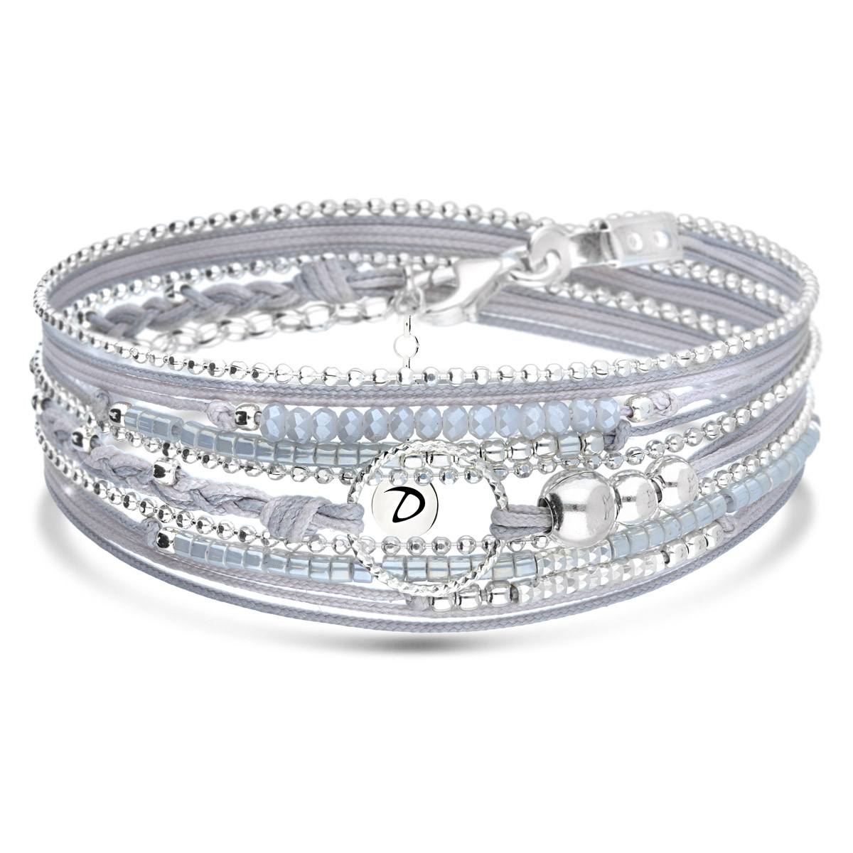 BRACELET GRIS CLAIR TRIPLE TOURS ANNEAU DIAMANTE
