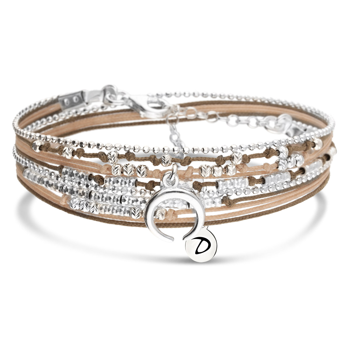 BRACELET MULTI TOURS WAVY-CROISSANT BEIGE MARRON