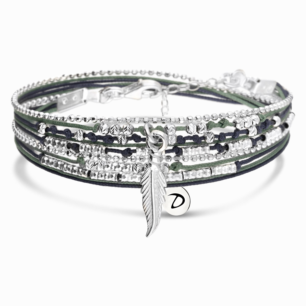 BRACELET WAVY-PLUME VERT BLEU