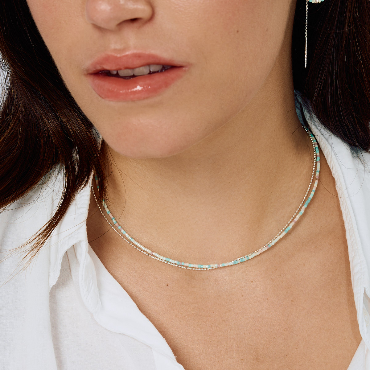 Collier Double Rangs Argent 925 Mix Pastel Le Miyuki