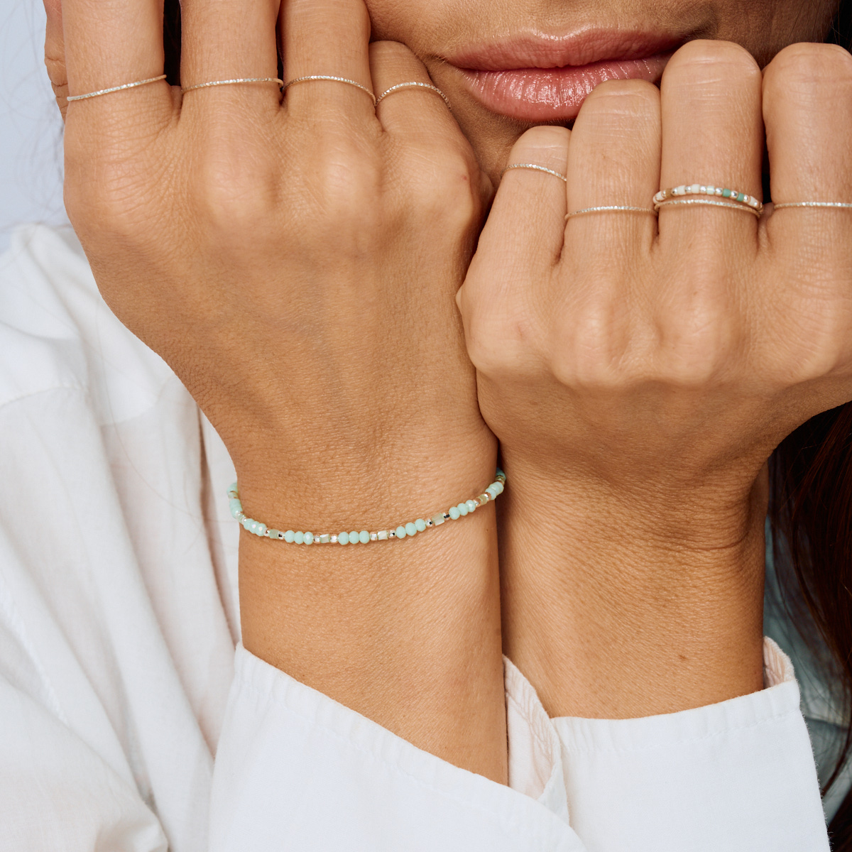 Bracelet Élastique Argent 925 L’ Éclatant Vert Crème