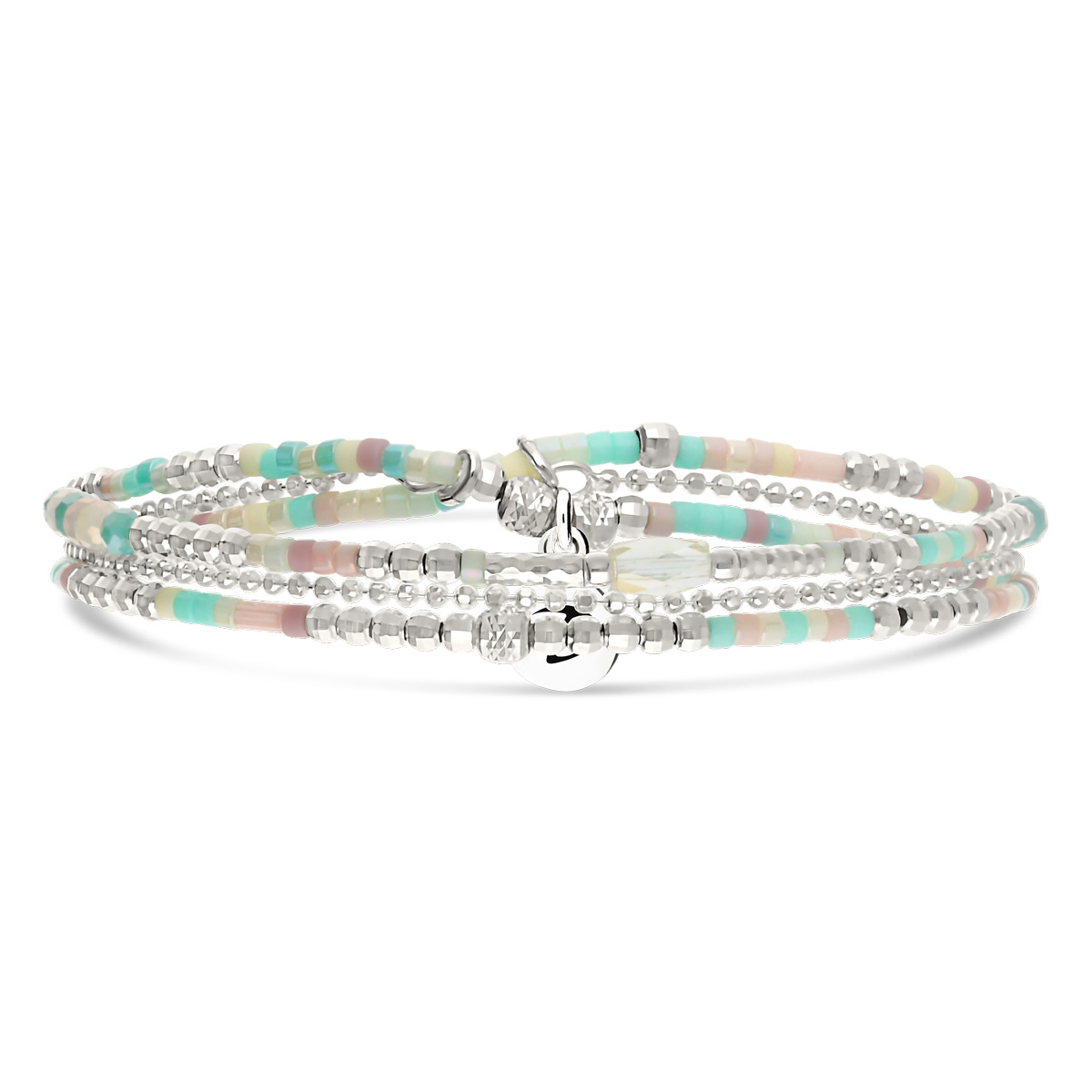 Bracelet Élastique 2 Tours Argent 925 Spring Mix Pastel Chaîne Diamantée