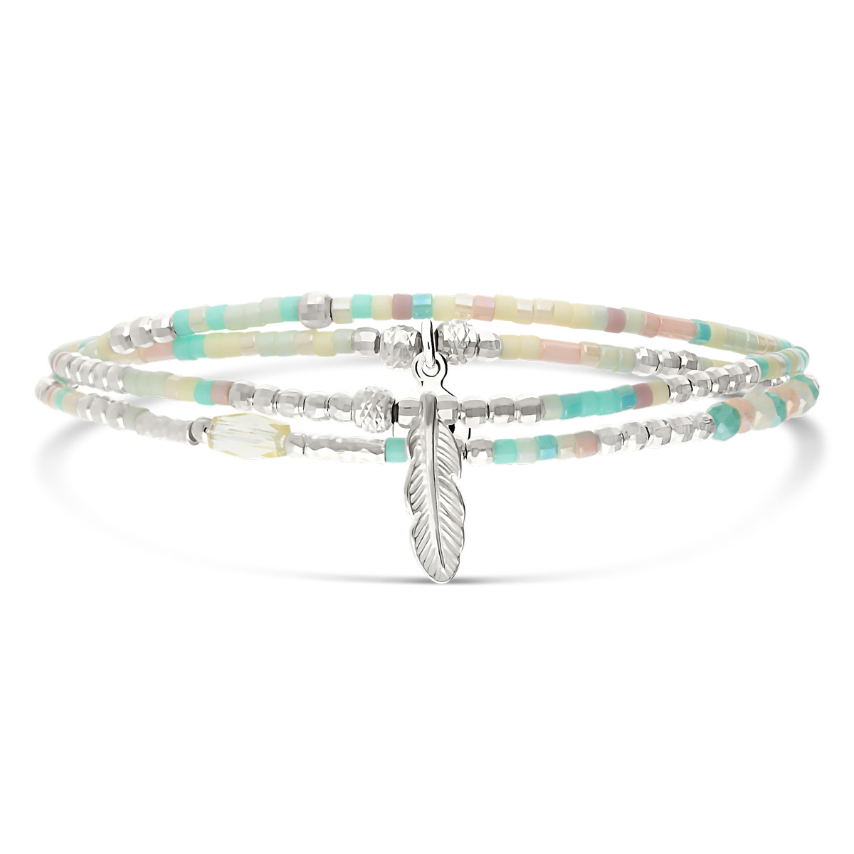 Bracelet Élastique 2 Tours Argent 925 Spring Mix Pastel Plume