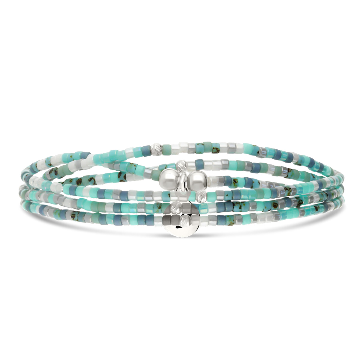 Bracelet Élastique 3 Tours Argent 925 Miyuki Bleu Turquoise