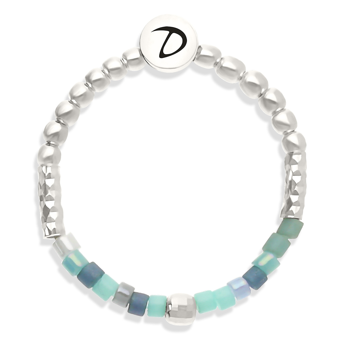 Bague Élastique Argent 925 Miyuki Bleu Turquoise