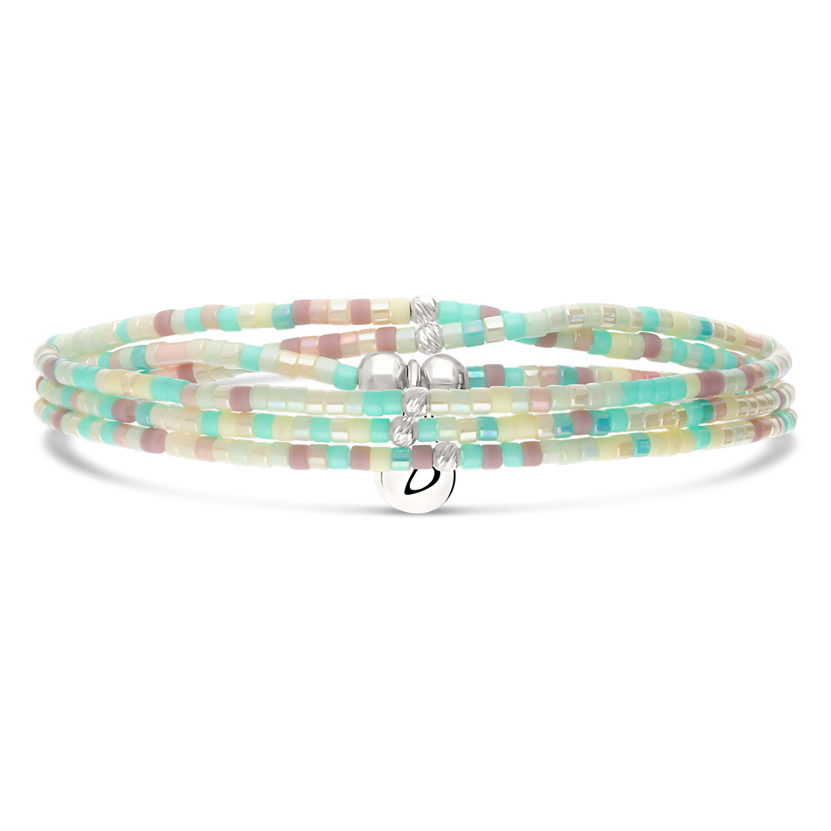 Bracelet Élastique 3 Tours Argent 925 Miyuki Mix Pastel