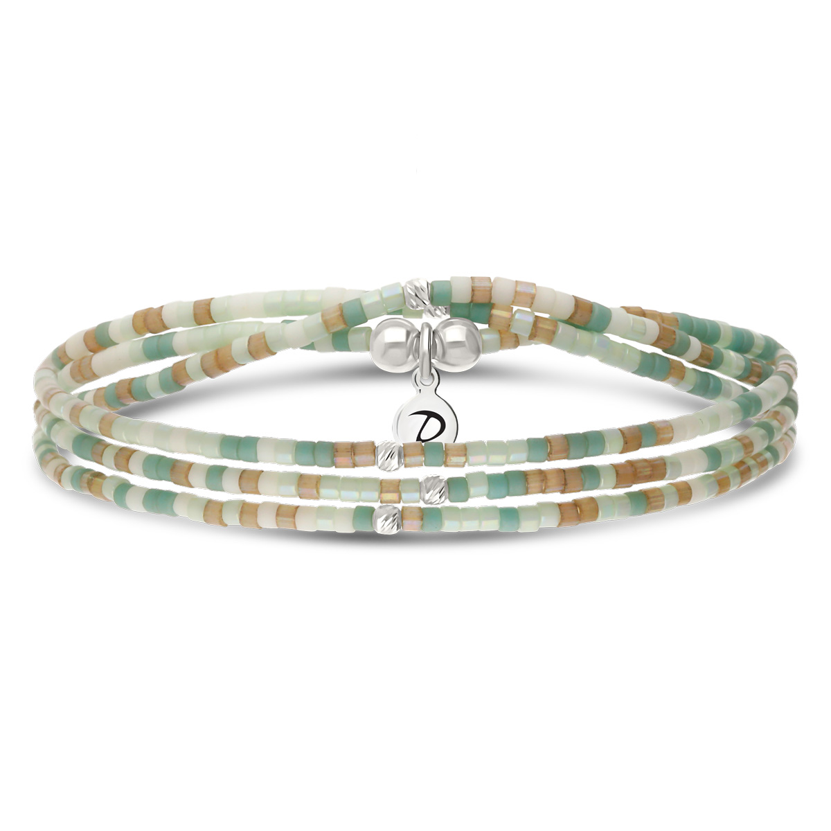 Bracelet Élastique 3 Tours Argent 925 Miyuki Vert Amande