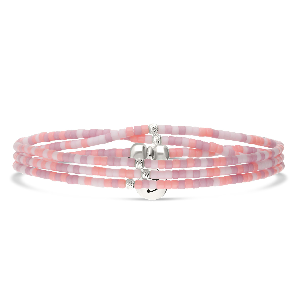Bracelet Élastique 3 Tours Argent 925 Miyuki Rose Orangé