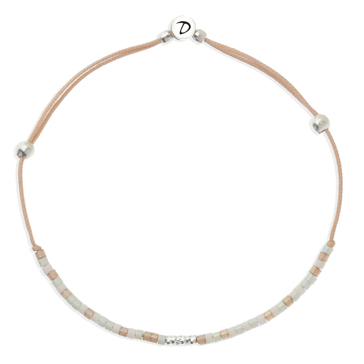 Bracelet Cordon Beige Perles Vert Crème Le Mix