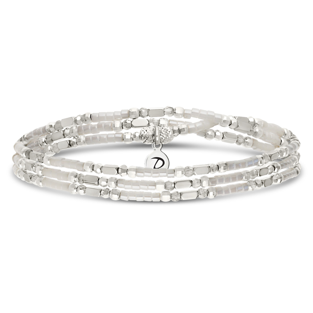 Bracelet Élastique 3 Tours Argent 925 Le Sunset Blanc Hématite