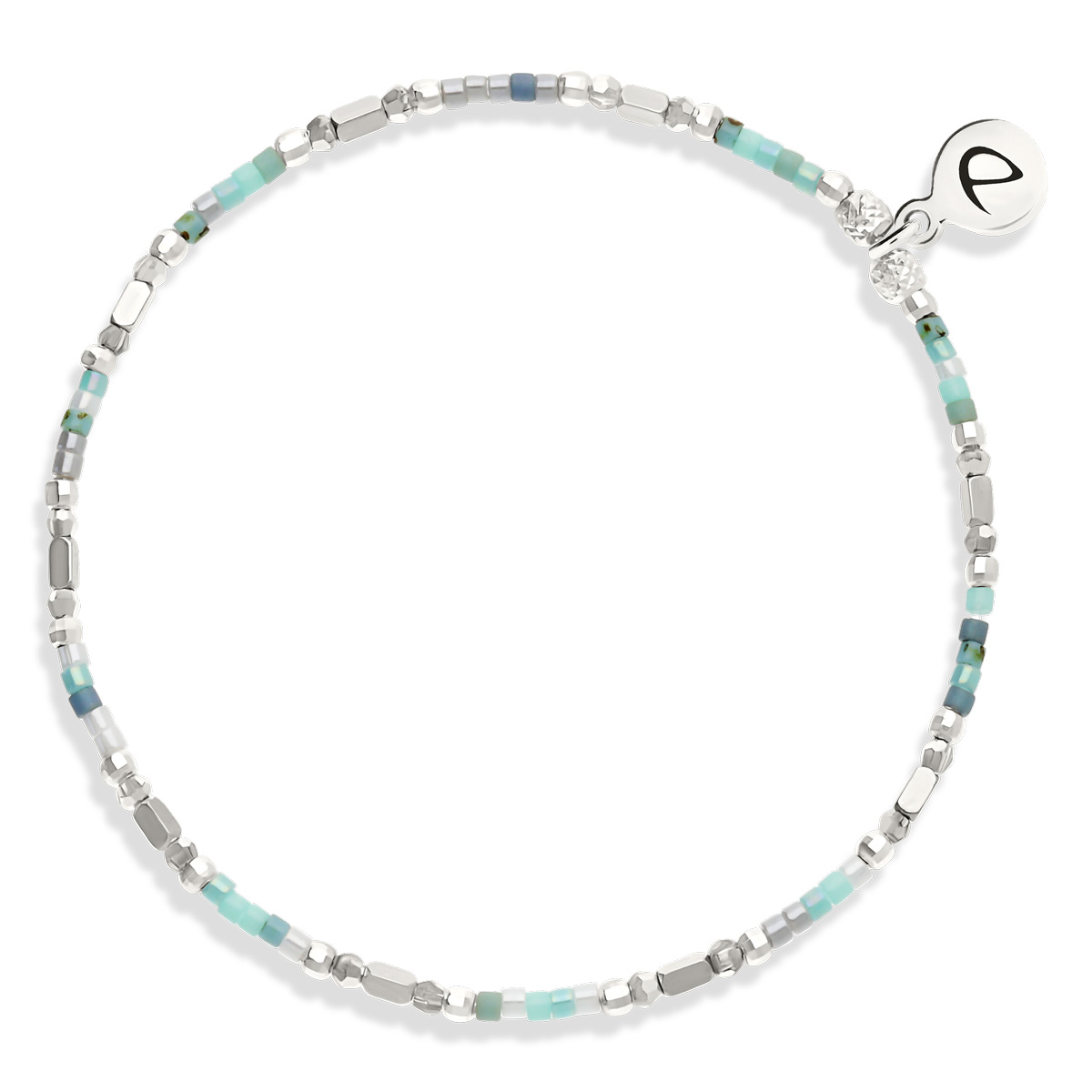 Bracelet Élastique Argent 925 Le Sunset Bleu Turquoise Hématite