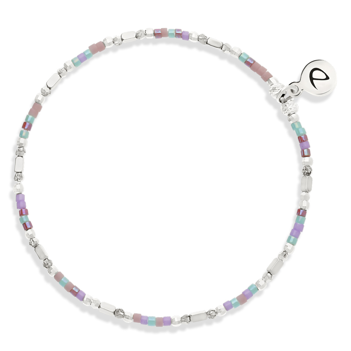 Bracelet Élastique Argent 925 Le Sunset Violet Turquoise Hématite