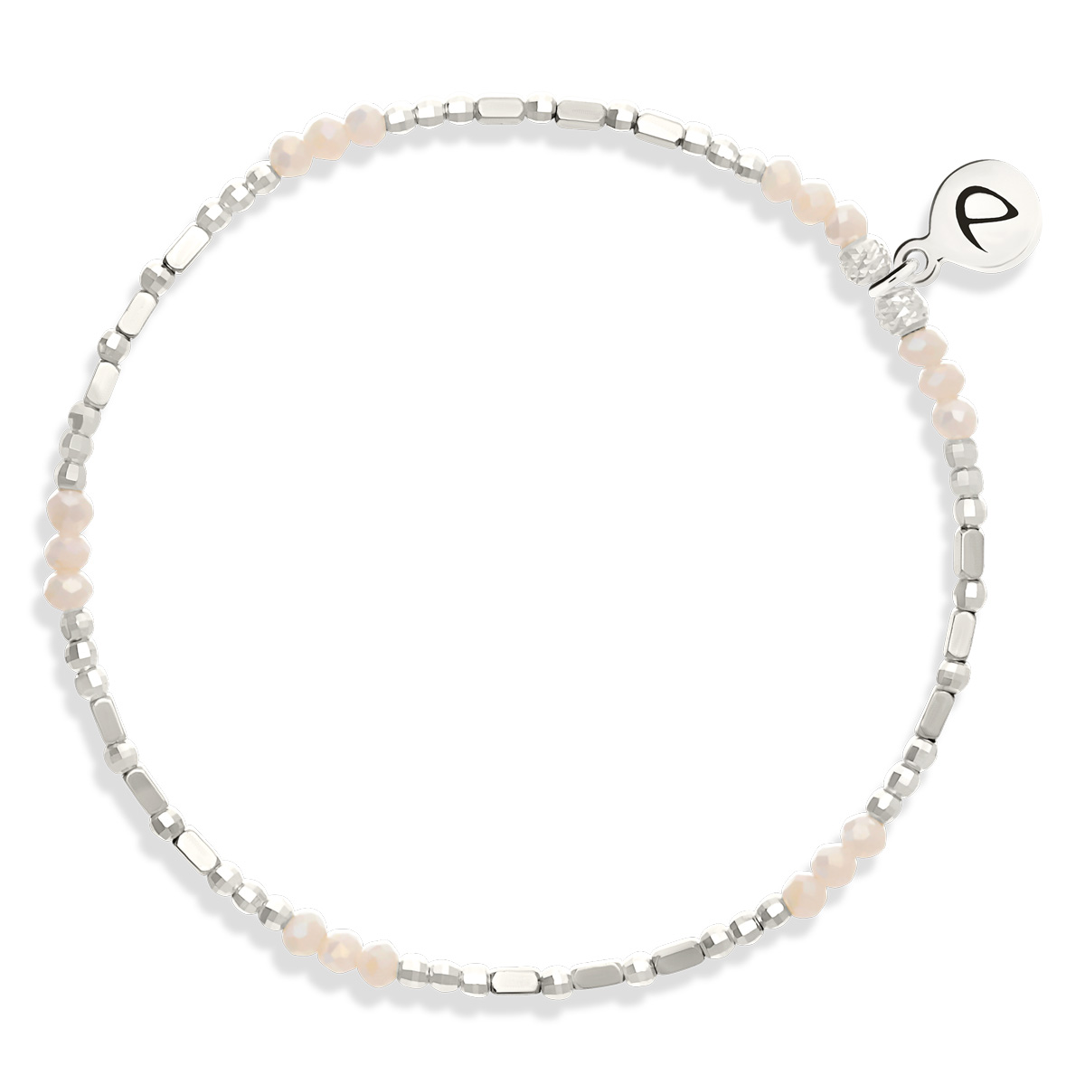 Bracelet Élastique Argent 925 Crème Hématite