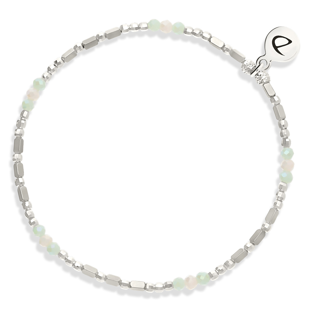 Bracelet Élastique Argent 925 Vert Amande Hématite