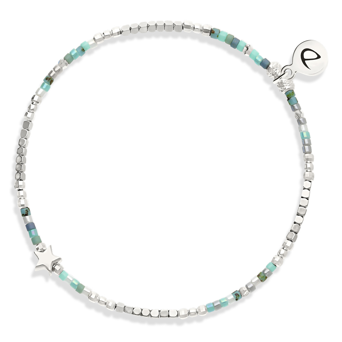 Bracelet Élastique Argent 925 L’ Étoilée Bleu Turquoise Hématite