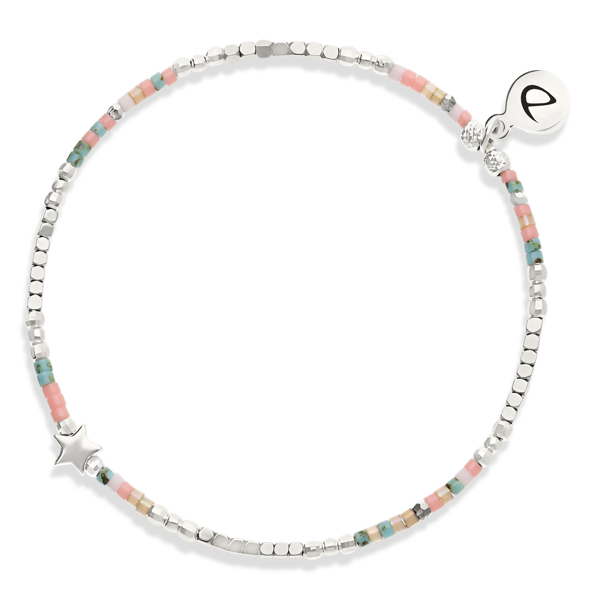 Bracelet Élastique Argent 925 L’ Étoilée Rose Turquoise Hématite