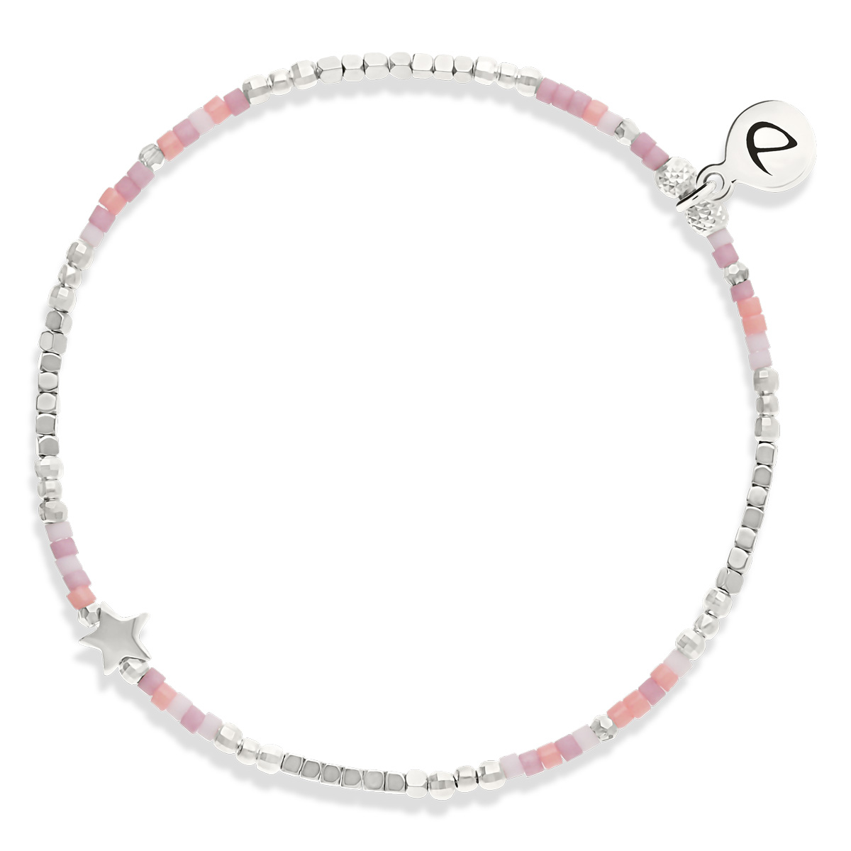 Bracelet Élastique Argent 925 L’ Étoilée Rose Orangé Hématite