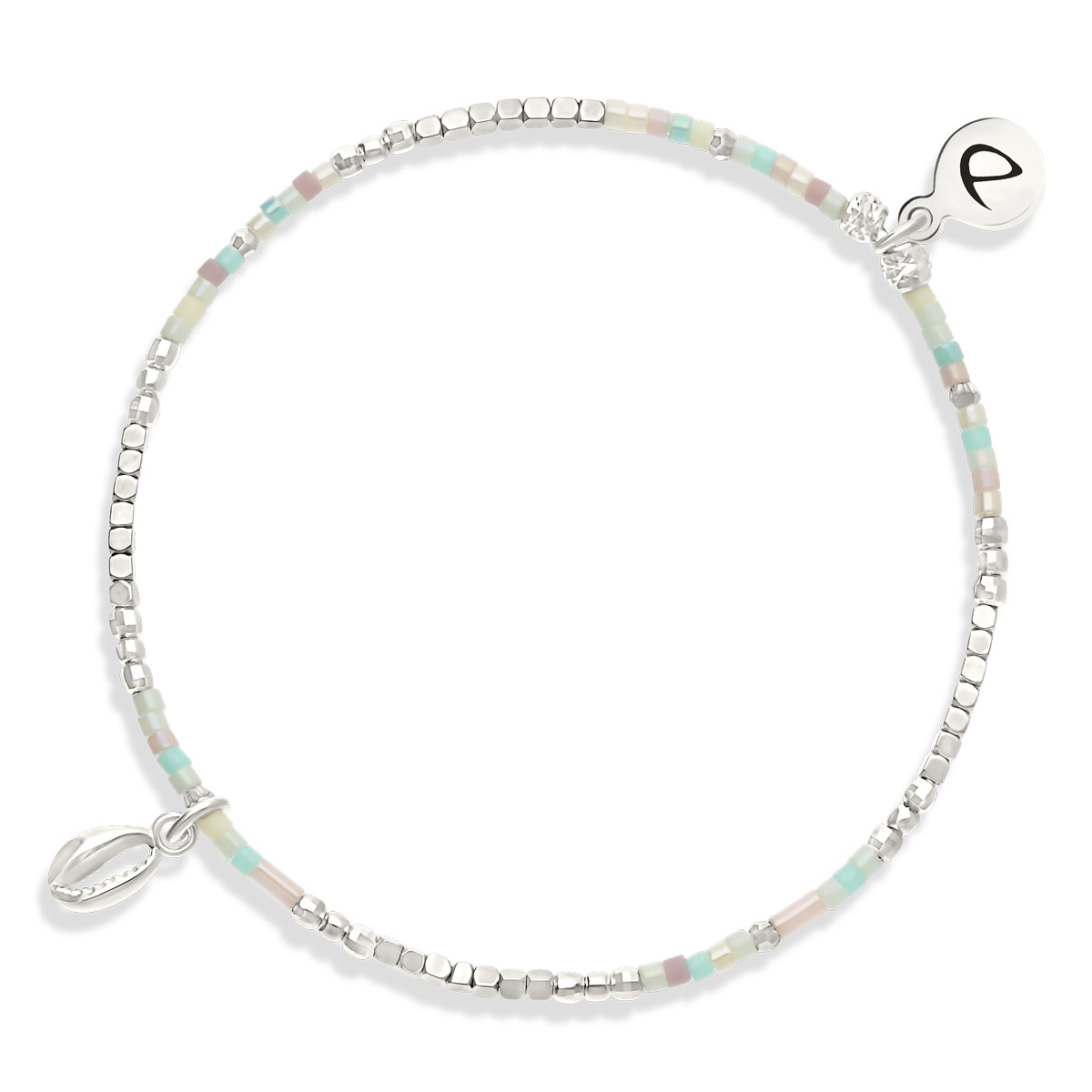 Bracelet Élastique Argent 925 Cauris Mix Pastel Hématite