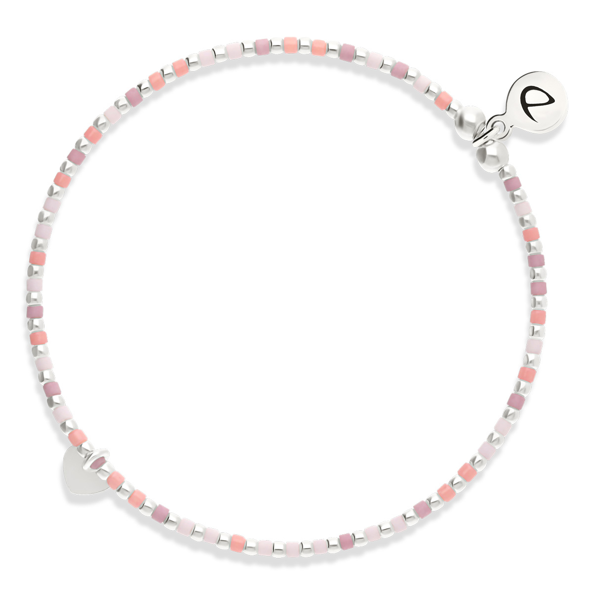Bracelet Élastique Argent 925 Le Petit Coeur Rose Orangé