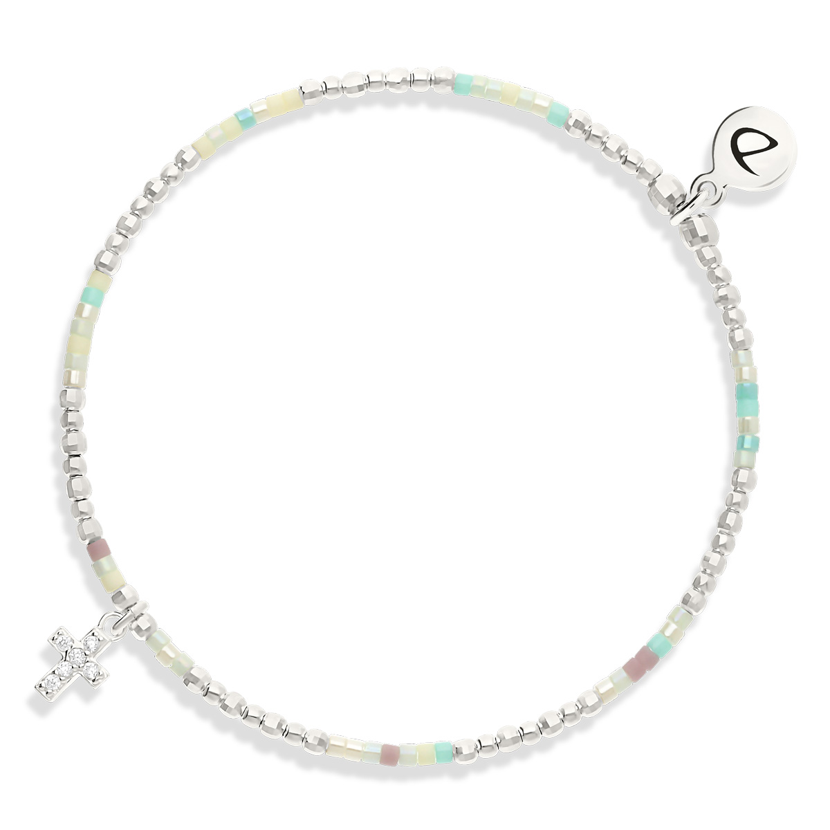 Bracelet Élastique Argent 925 Croix Oxyde Mix Pastel