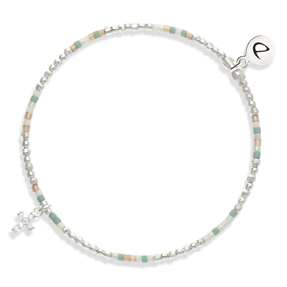 Bracelet Élastique Argent 925 Croix Oxyde Vert Amande