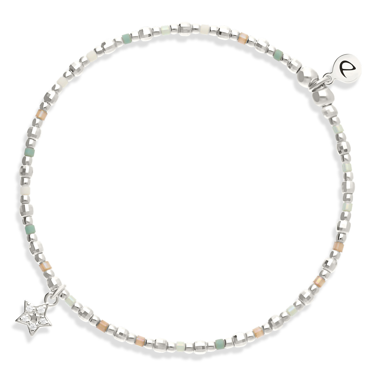 Bracelet Élastique Argent 925 Étoile Oxyde Vert Amande
